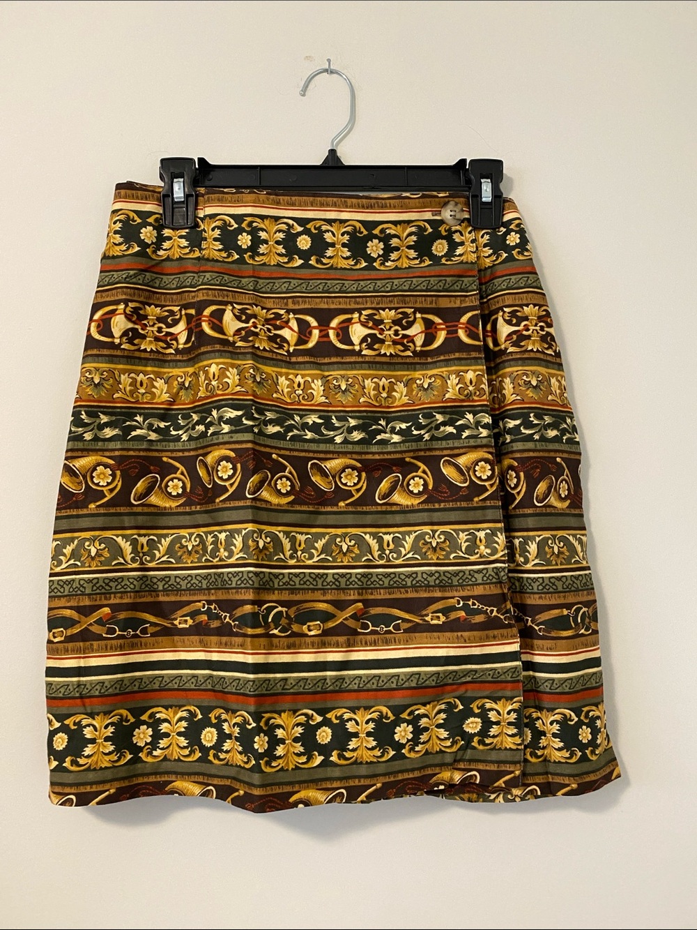 White Stag Baroque-Striped A-Line Skirt in Gold & Green